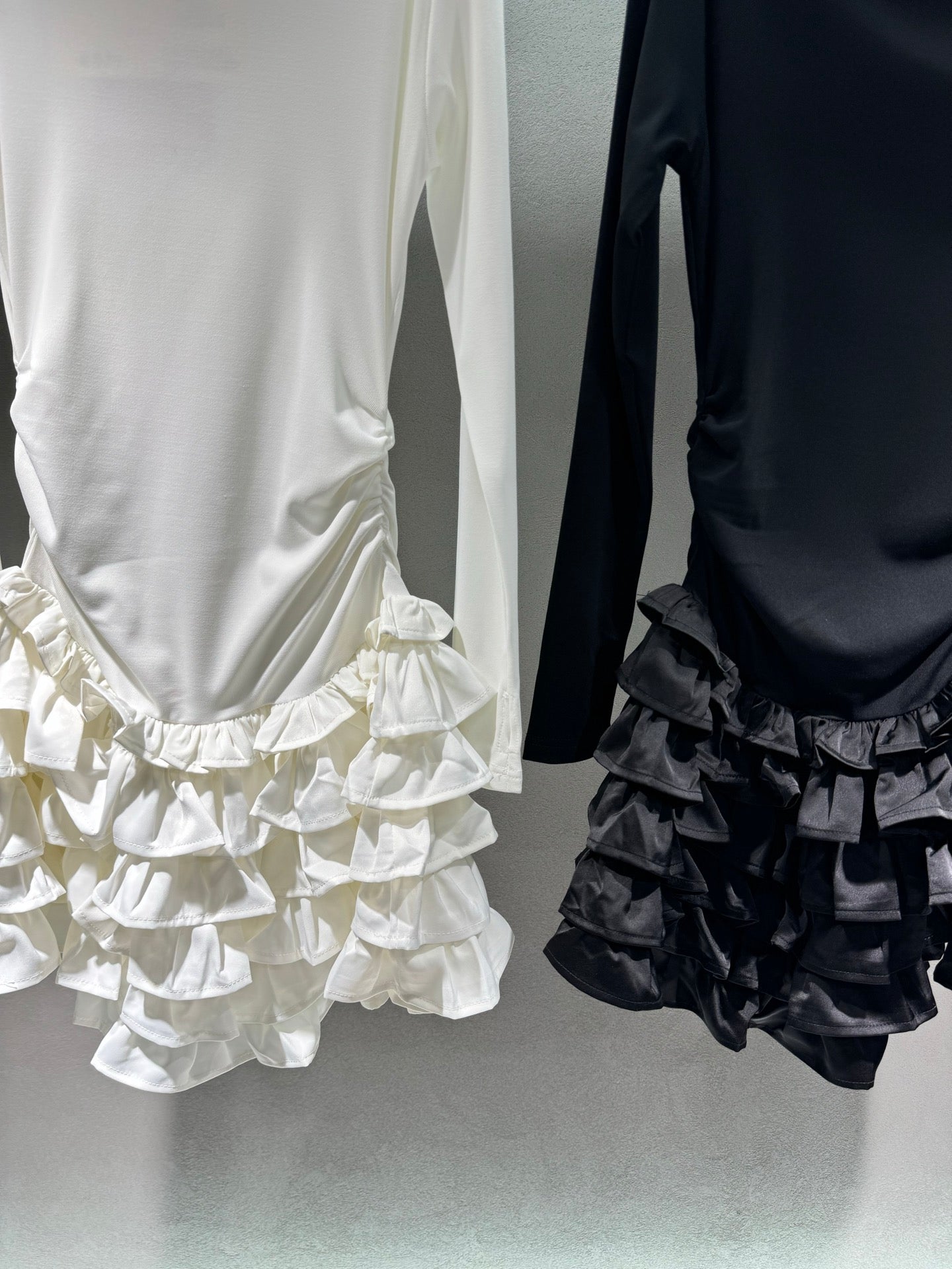 Miumiu 2026 Off-the-shoulder Tiered Dress Black and White Cotton