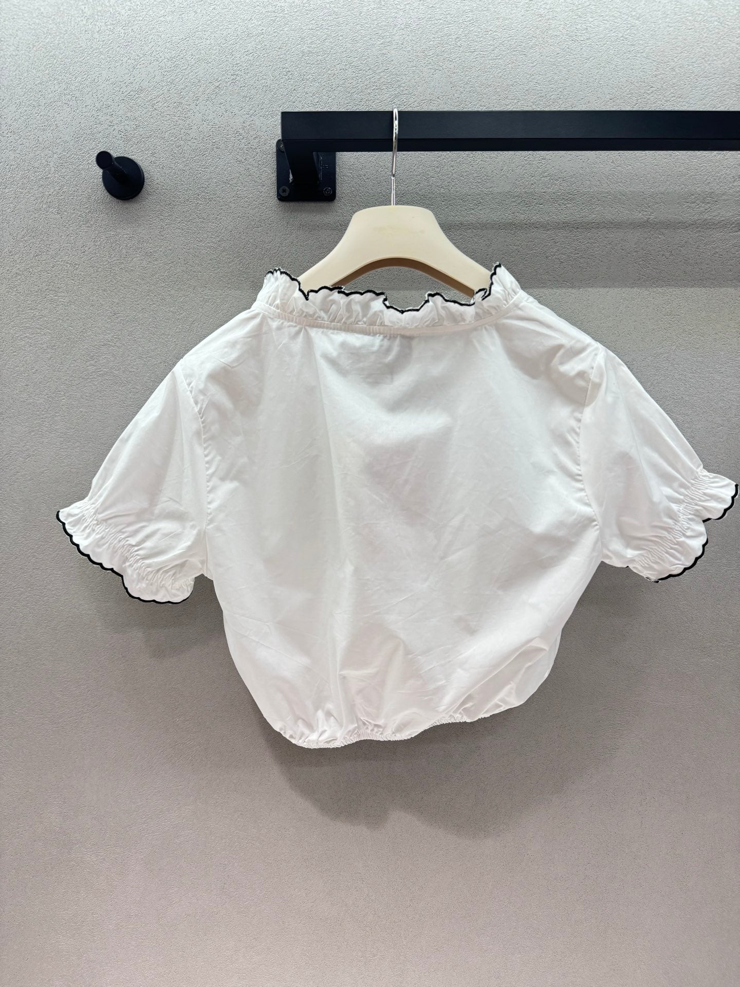 Miumiu 2026 Ruffled Trim Shirt White Black Cotton 375185