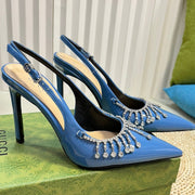 GC Embellished Slingback Blue Patent Leather 294621