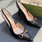 GC Horsebit Slingback Pump 100mm Black Sheepskin 294569