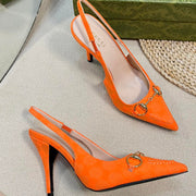 GC Horsebit Slingback Pump 100mm Orange Canvas Sheepskin 294548