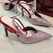 GC Crystal-Embellished Slingbacks Red Silk Sheepskin 294609