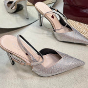 GC Crystal-Embellished Slingbacks Silver Silk Sheepskin 294610