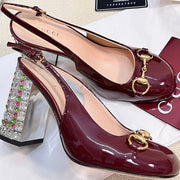 GC Horsebit Slingback with Crystal 95mm Rosso Ancora red Patent Leather 294596