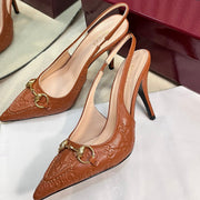 GC Horsebit Slingback Pump 100mm Brown Embossed  Sheepskin 294578