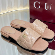 GC Double G Slide Sandals Nude Embossed Leather 294632