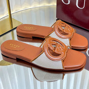 GC 25 Interlocking G Slide Sandal Brown Canvas Cowhide 294645