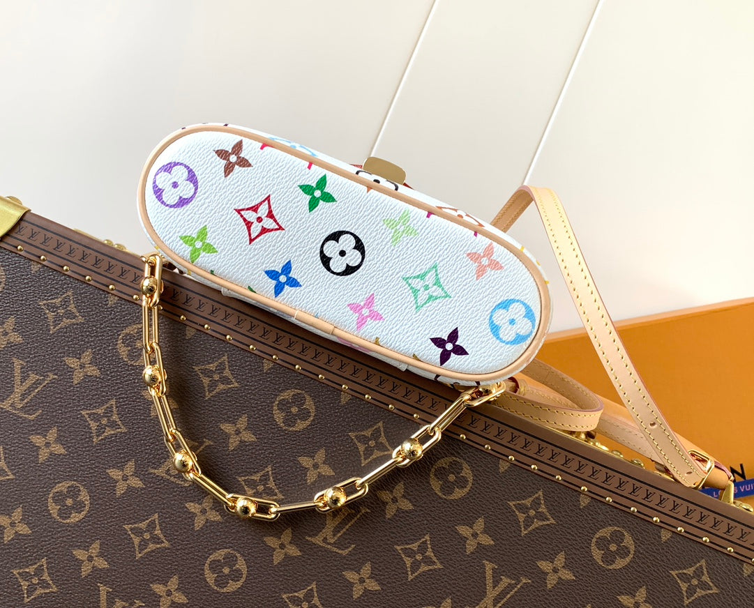 LV 2026 Vanity Chain Pouch 19cm White mix Multicolor Canvas Cowhide 252195