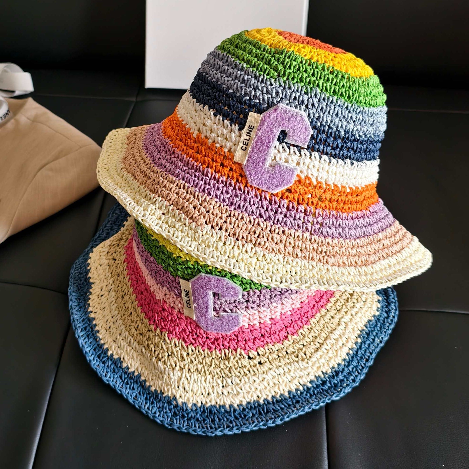 Celine Rainbow Straw Bucket Hat 322145