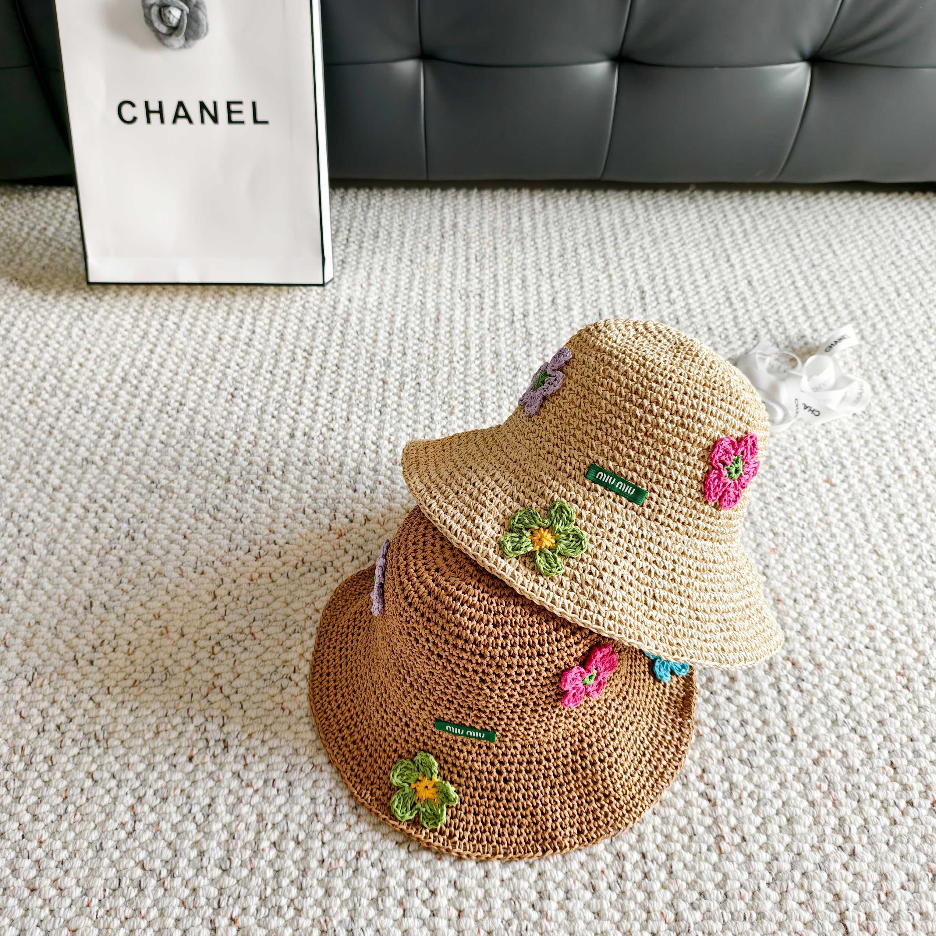 Miumiu Multicolor Flower Straw Bucket Hat 322156