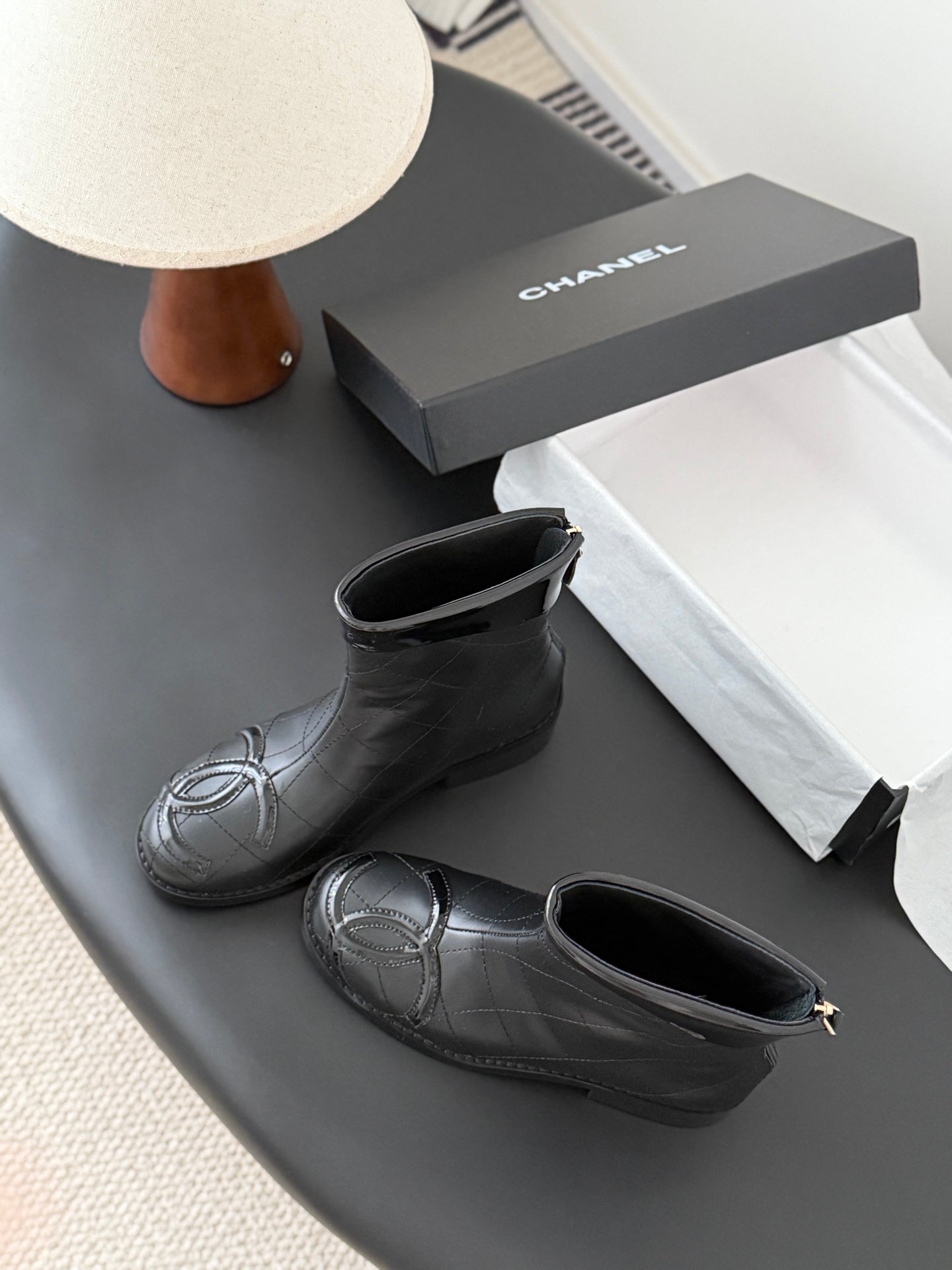 CC 2025 Vintage Cambon Mid-Calf Short Boots Black Cowhide 550635