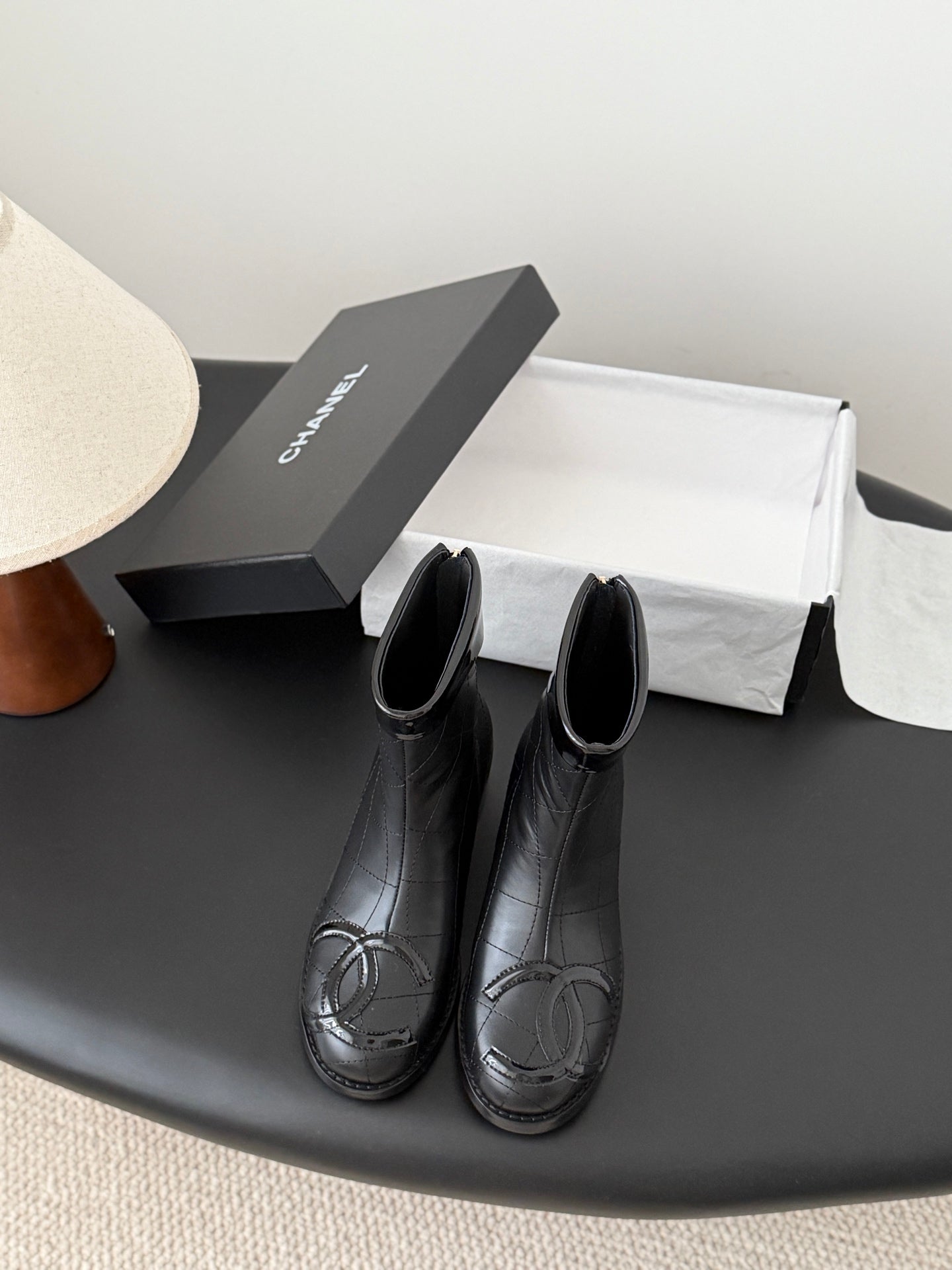 CC 2025 Vintage Cambon Mid-Calf Short Boots Black Cowhide 550635