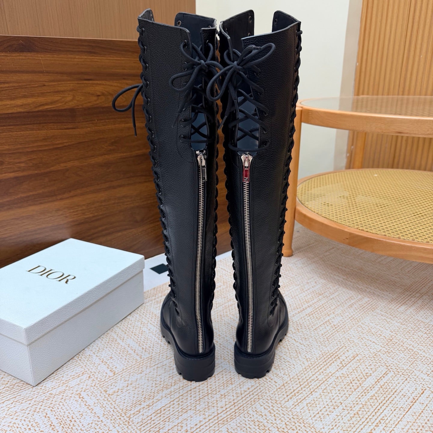 Dior 2026 Diorebel Knee-High Combat Boots Black Cowhide 973977