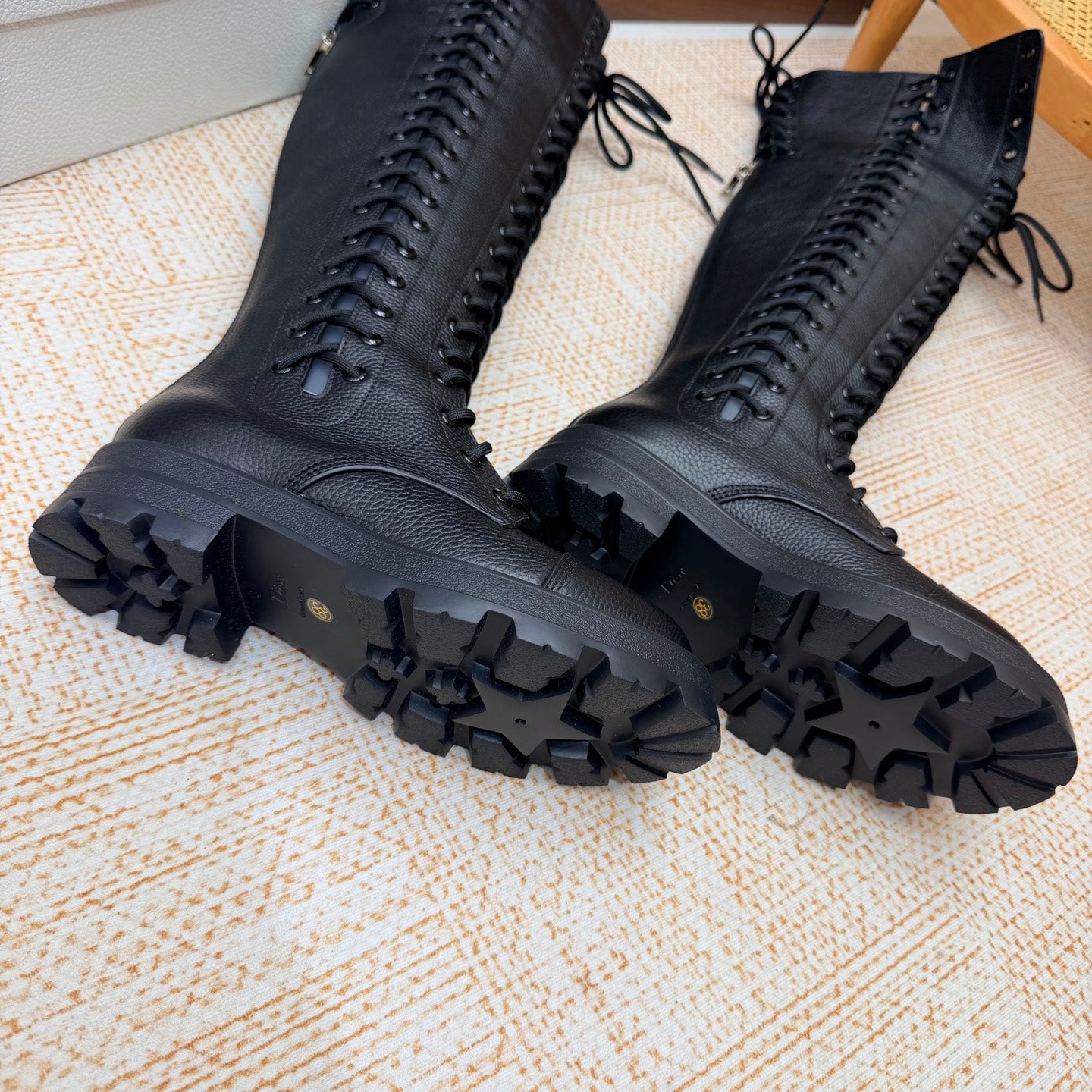 Dior 2026 Diorebel Knee-High Combat Boots Black Cowhide 973977