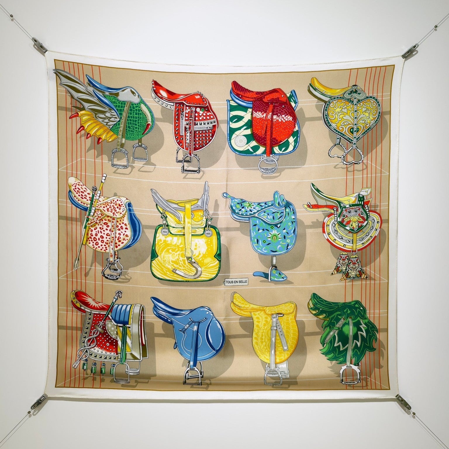 HM 26ss Amazon  Scarf 90 Beige Colorful Twill Silk 130279