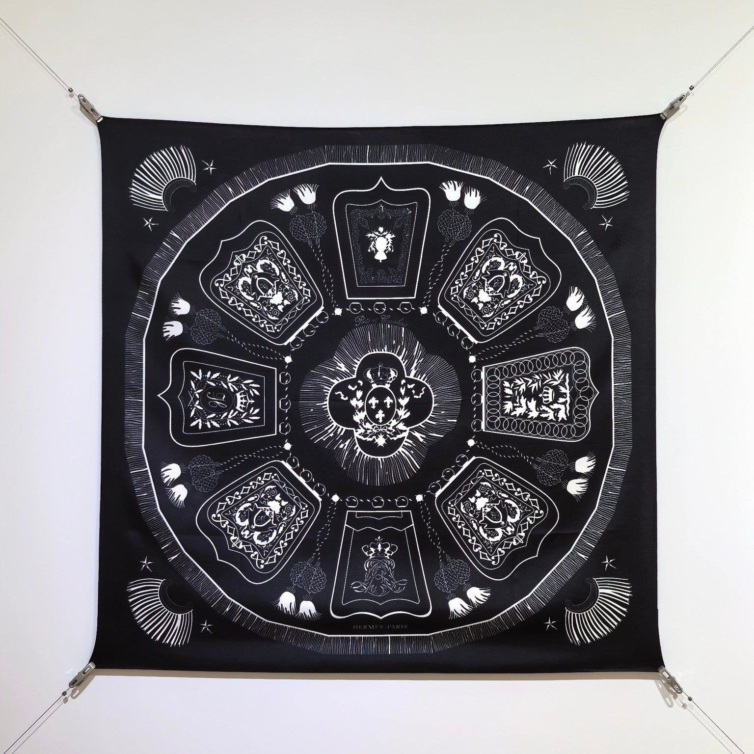 HM 26ss Double Sided Scarf 90 Black Twill Silk 134422