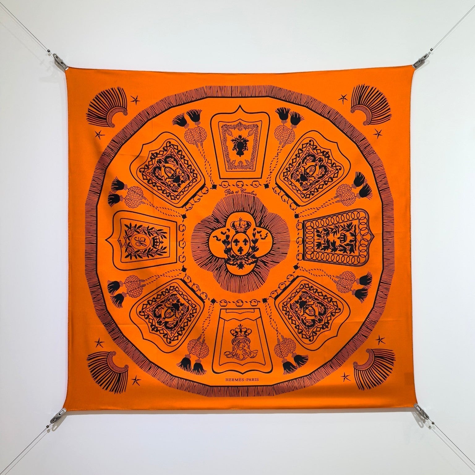 HM 26ss Double Sided Scarf 90 Orange Black Twill Silk 134423