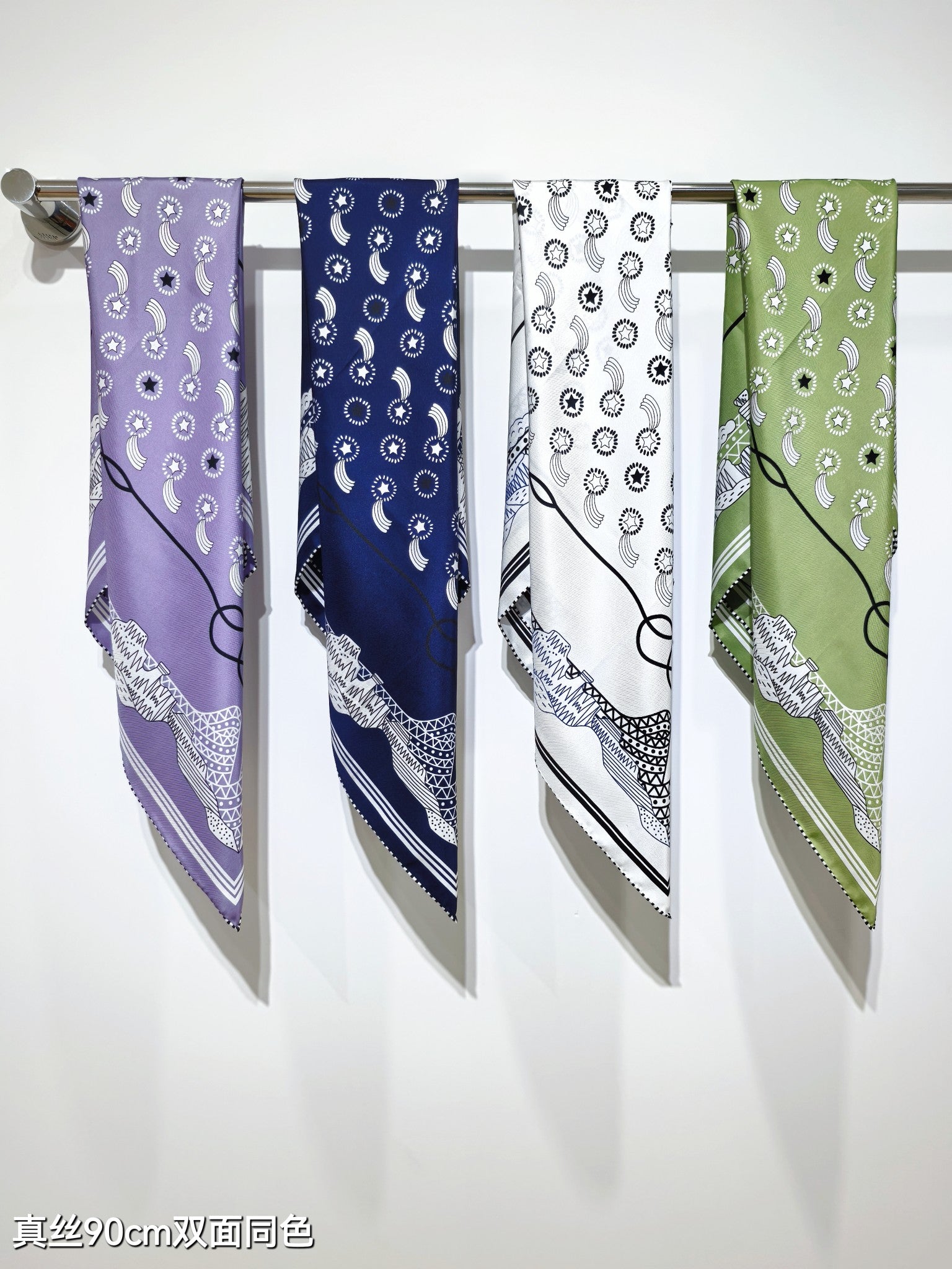 HM 26ss Amazon Scarf 90 Navy Blue Twill Silk 126312