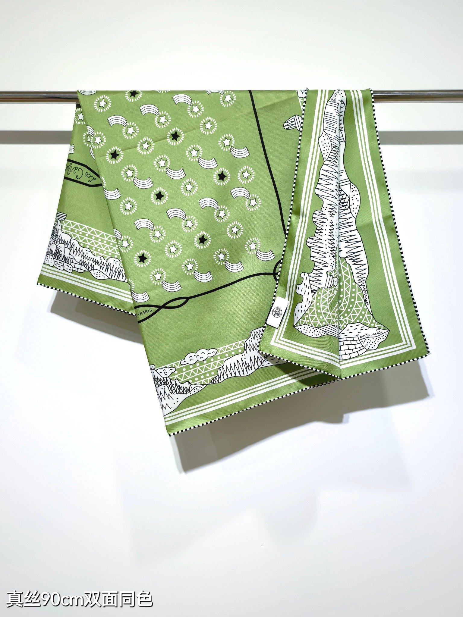 HM 26ss Amazon Scarf 90 Green Twill Silk 126313
