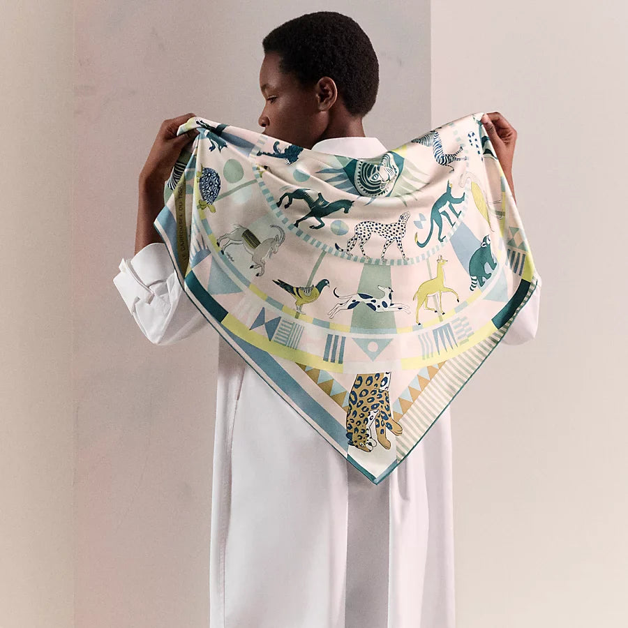 HM 26s 90 Double Sided Scarf Light Pink Blue Colorful Mulberry Silk 141455