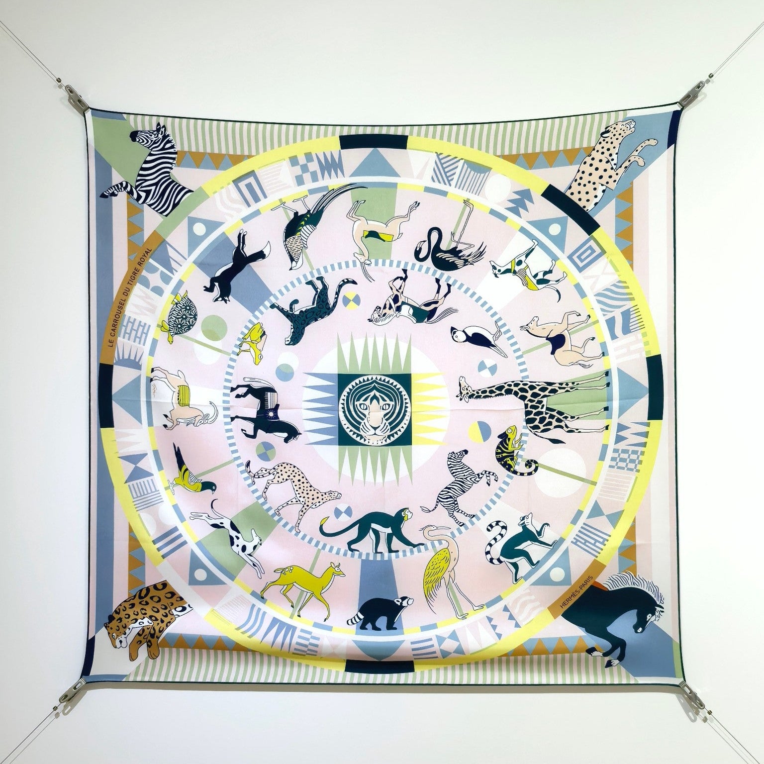 HM 26s 90 Double Sided Scarf Light Pink Blue Colorful Mulberry Silk 141455