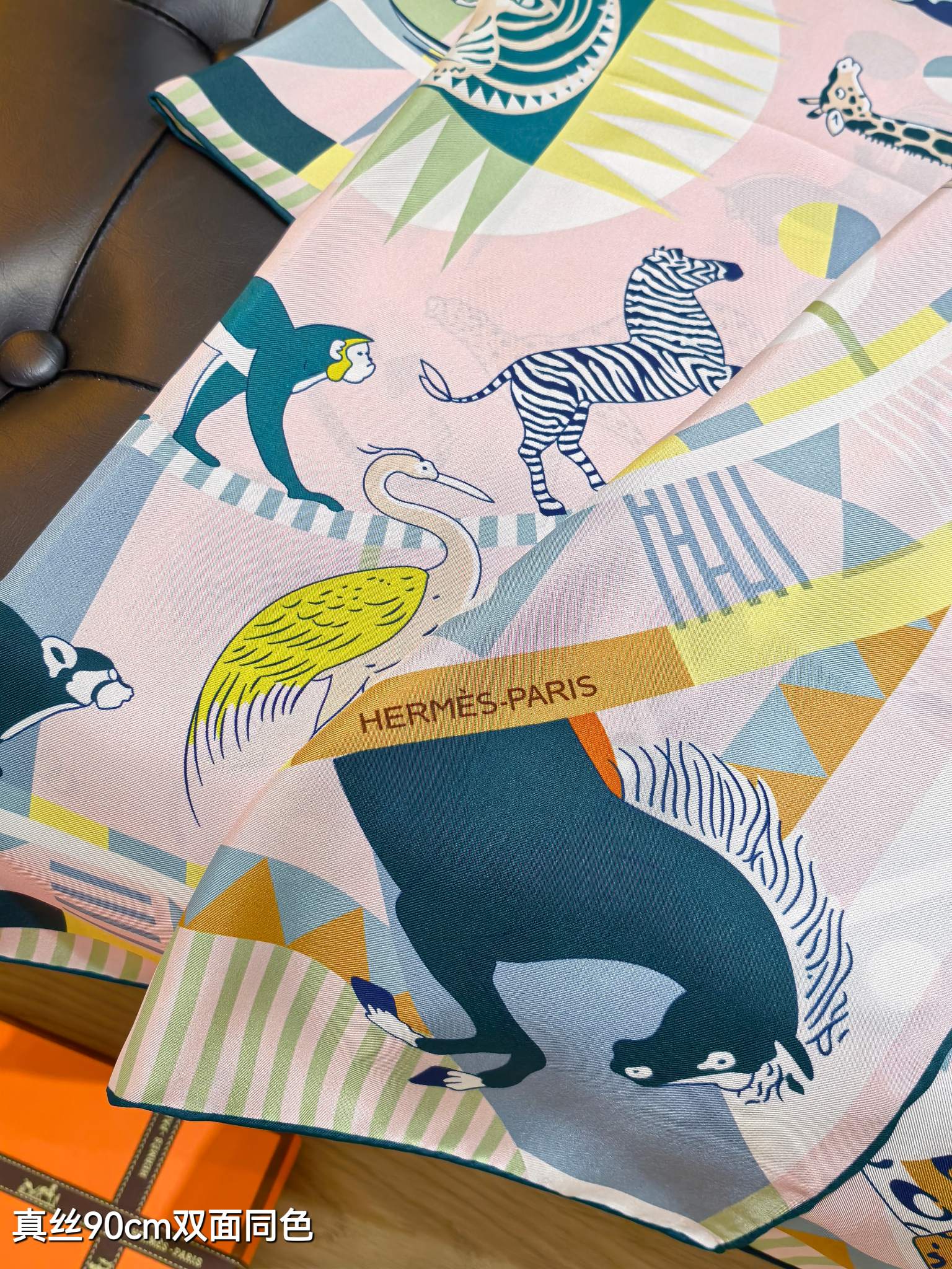 HM 26s 90 Double Sided Scarf Light Pink Blue Colorful Mulberry Silk 141455