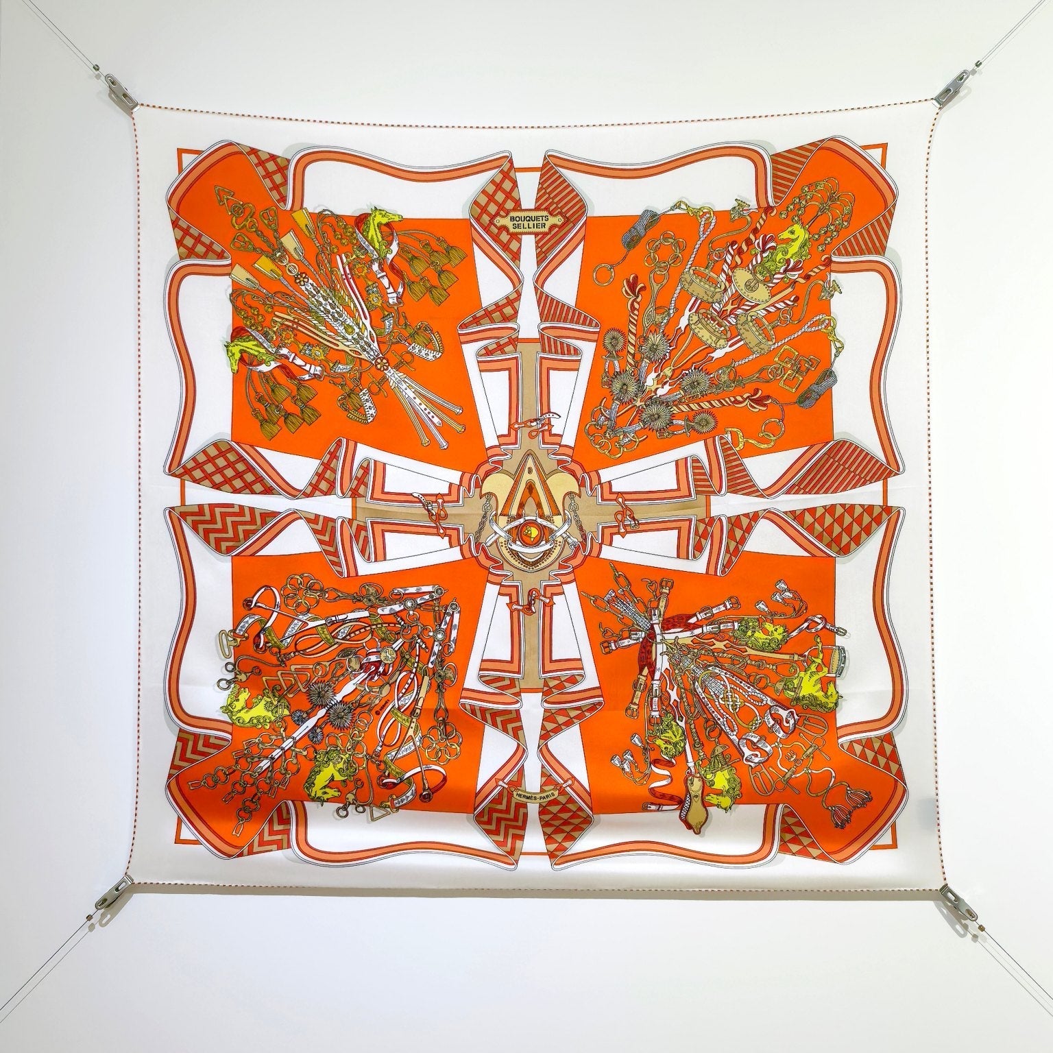 HM 26ss Double Sided Scarf 90 Orange Colorful Twill Silk 134428