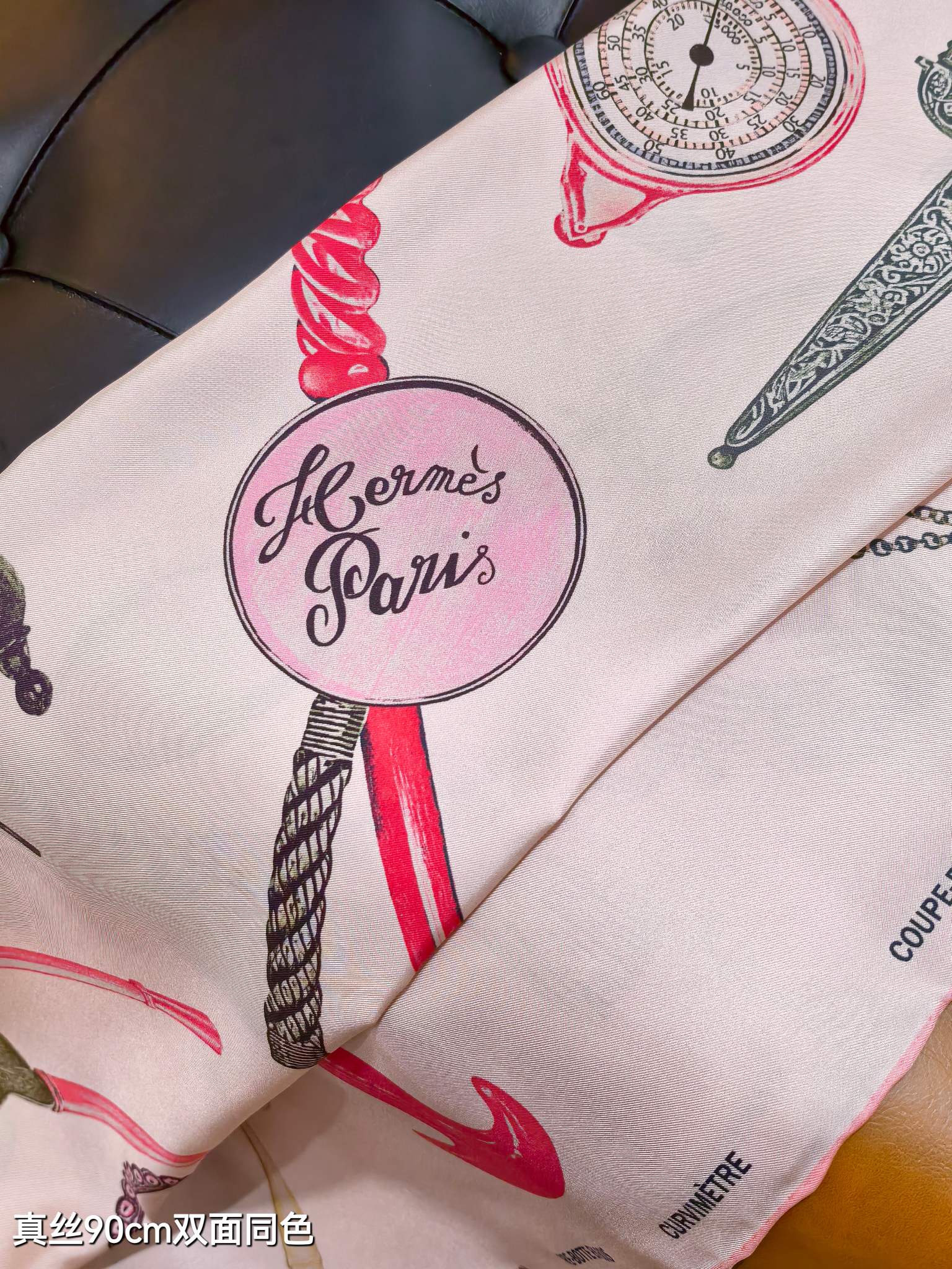 HM 26ss Double Sided Scarf 90 Light Pink Colorful Twill Silk 134424