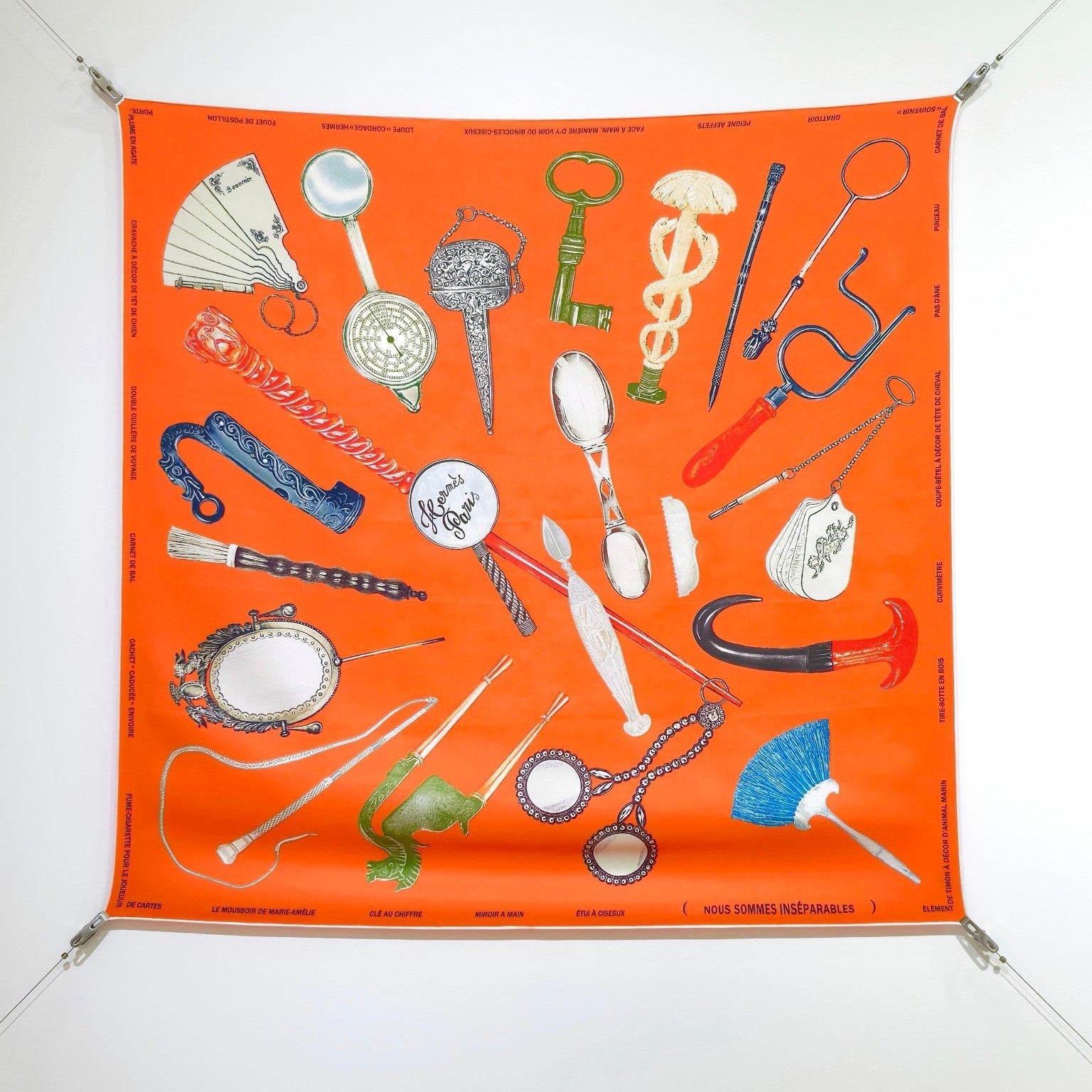 HM 26ss Double Sided Scarf 90 Orange Colorful Twill Silk 134426