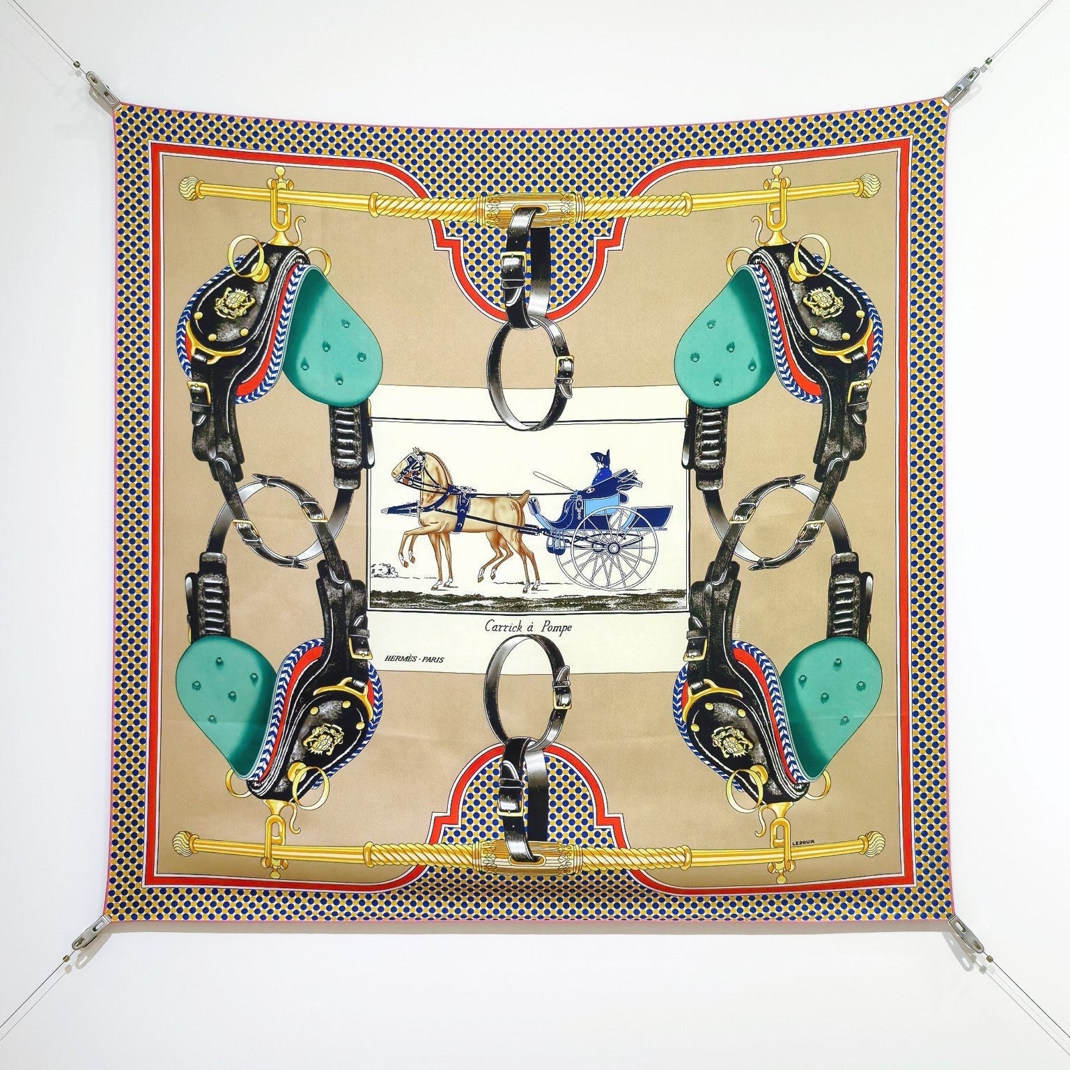 HM 26s 90 Double Sided Scarf Beige Colorful Mulberry Silk 145745