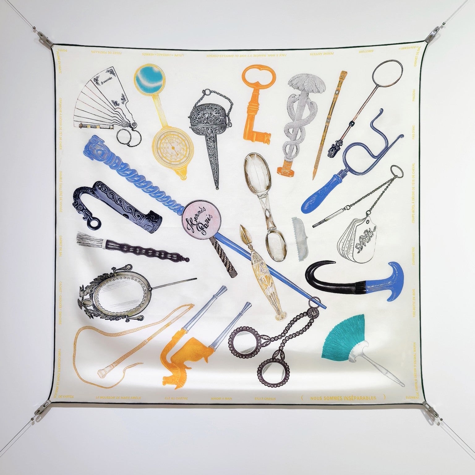 HM 26ss Double Sided Scarf 90 White Colorful Twill Silk 134427