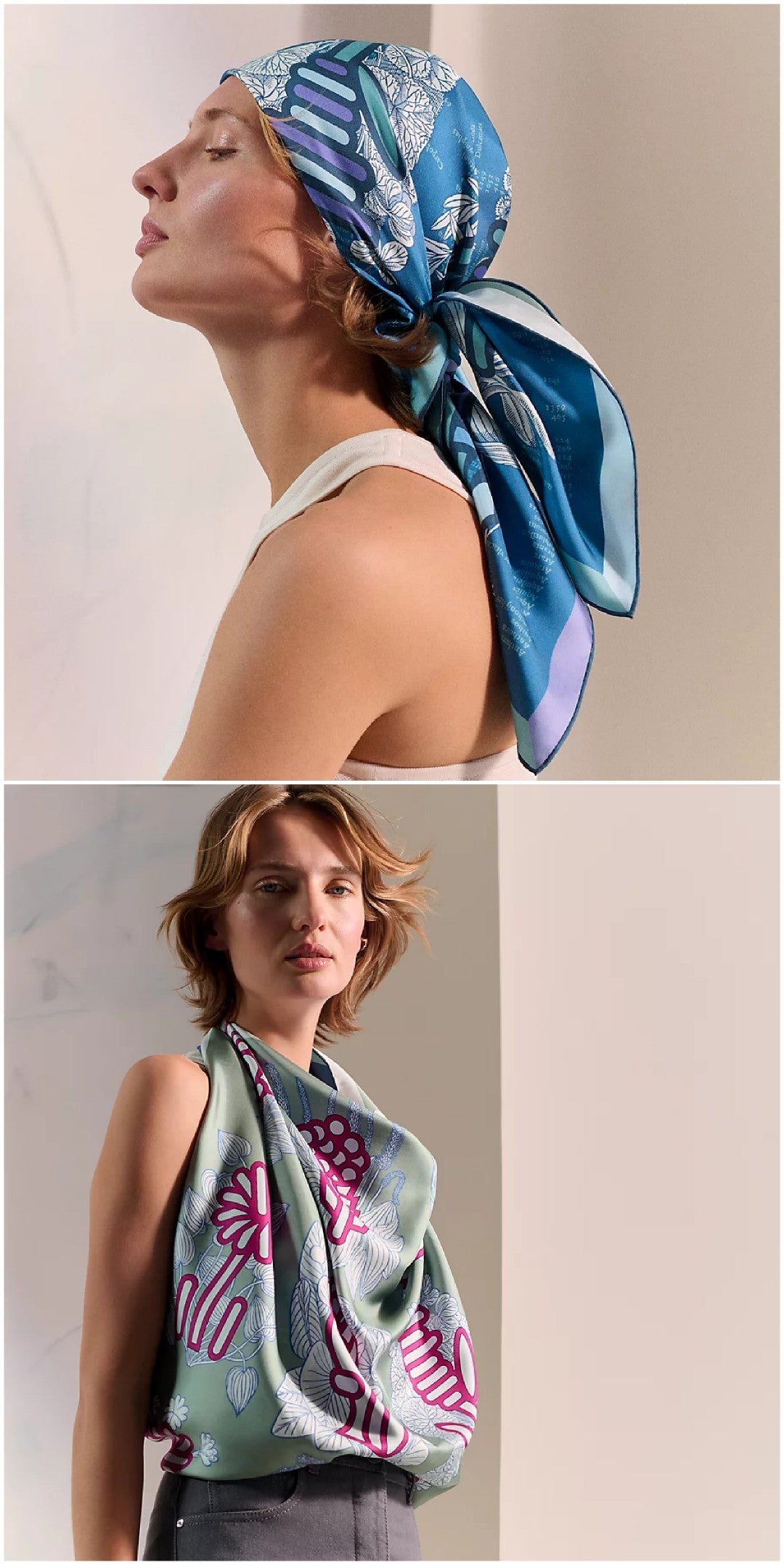 HM 26ss Amazon Scarf 90 Blue Colorful Twill Silk 126322