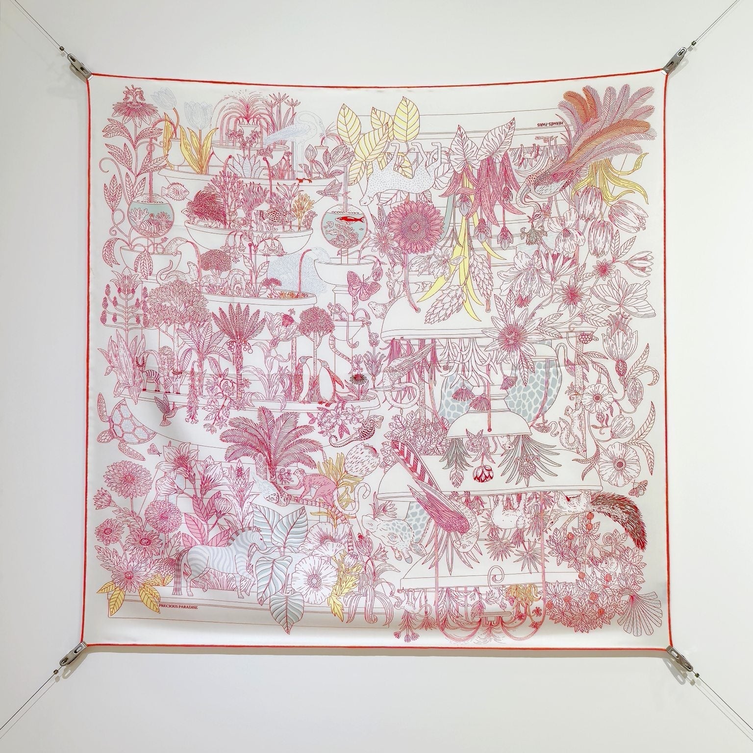 HM 26ss Sweet Saddle Scarf 90 Pink White Twill Silk 132415