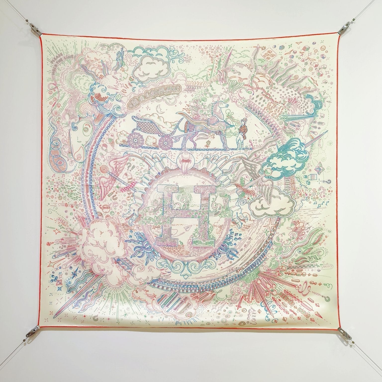 HM 26s 90 Double Sided Scarf Beige Colorful Mulberry Silk 145748