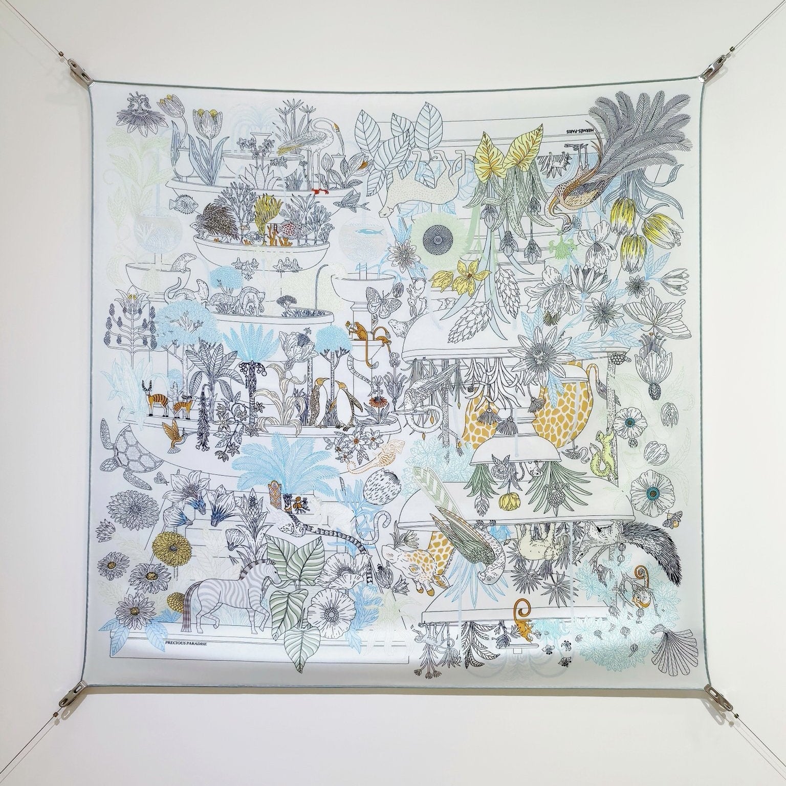 HM 26ss Sweet Saddle Scarf 90 Blue White Twill Silk 132416