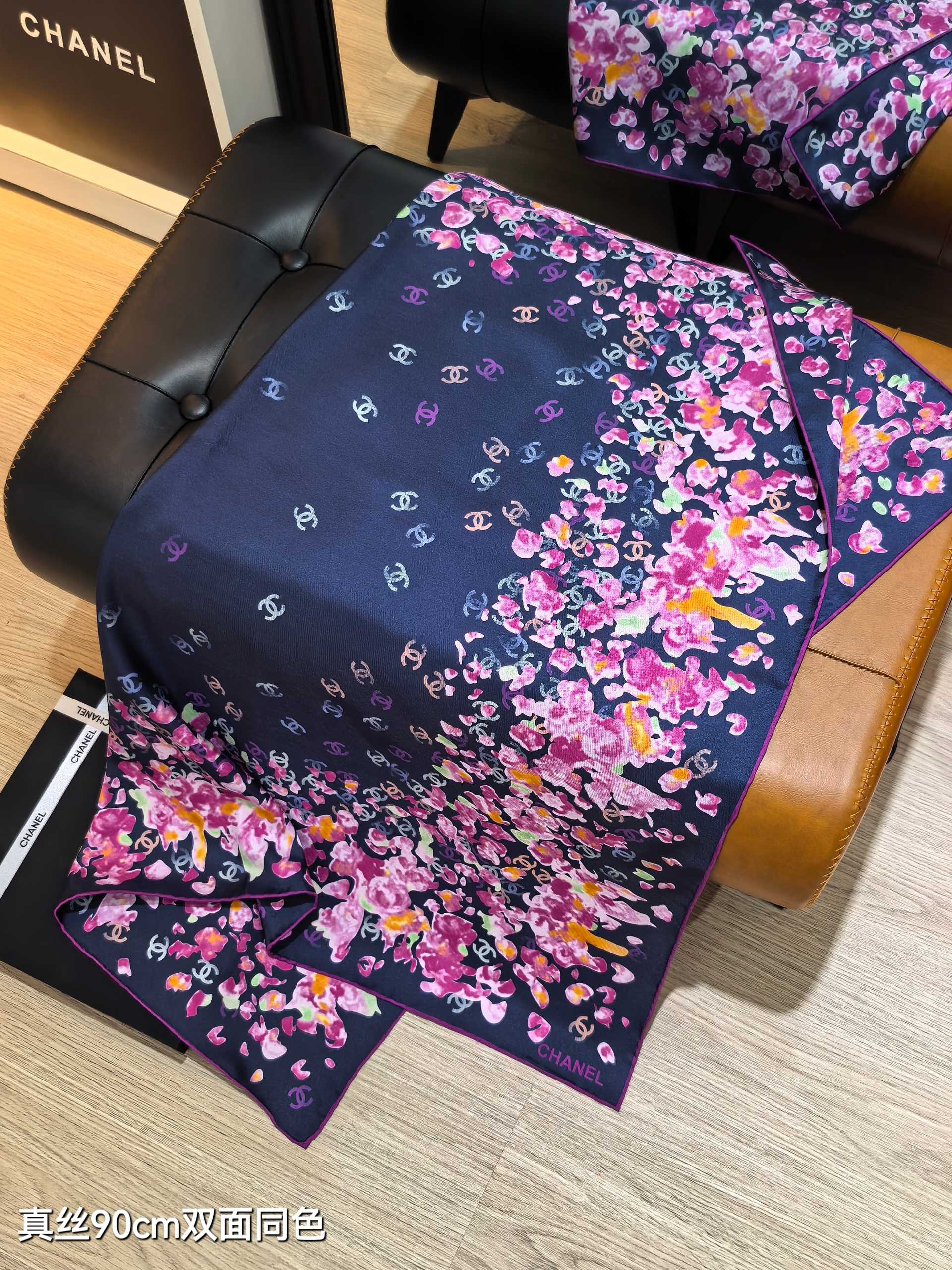 CC 25 Scarf 90CM In Navy Blue Purple Colorful Cashmere 293049