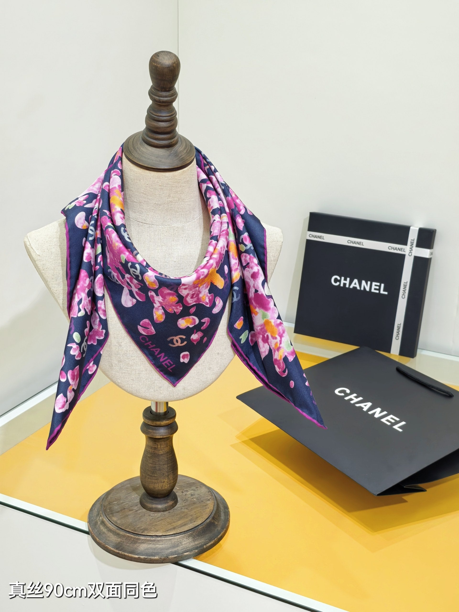 CC 25 Scarf 90CM In Navy Blue Purple Colorful Cashmere 293049