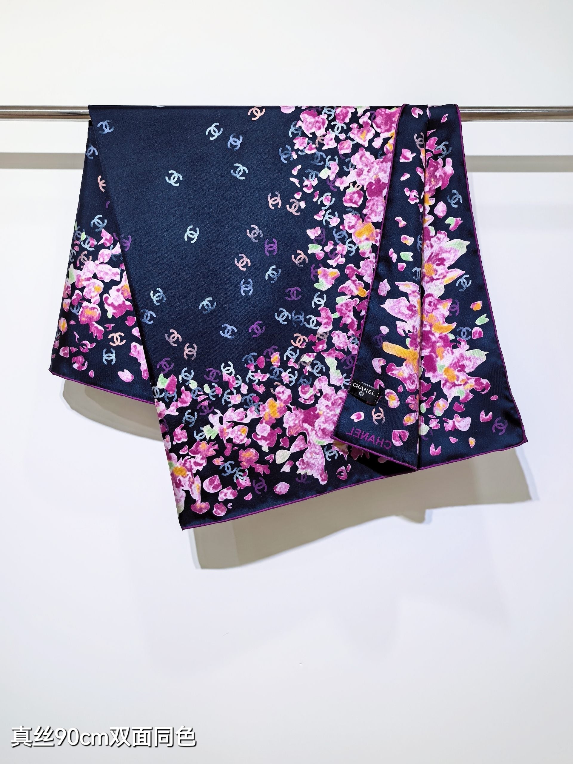 CC 25 Scarf 90CM In Navy Blue Purple Colorful Cashmere 293049