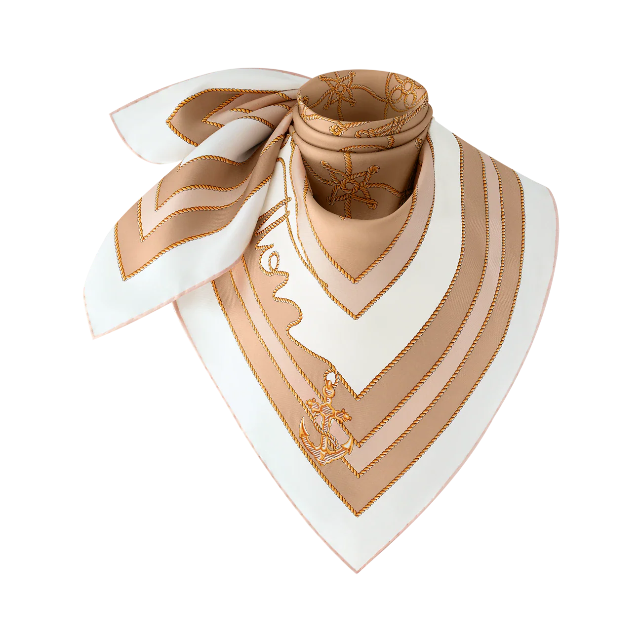 LV Double Sided Scarf 90 Beige White Monogram Twill Silk 164405