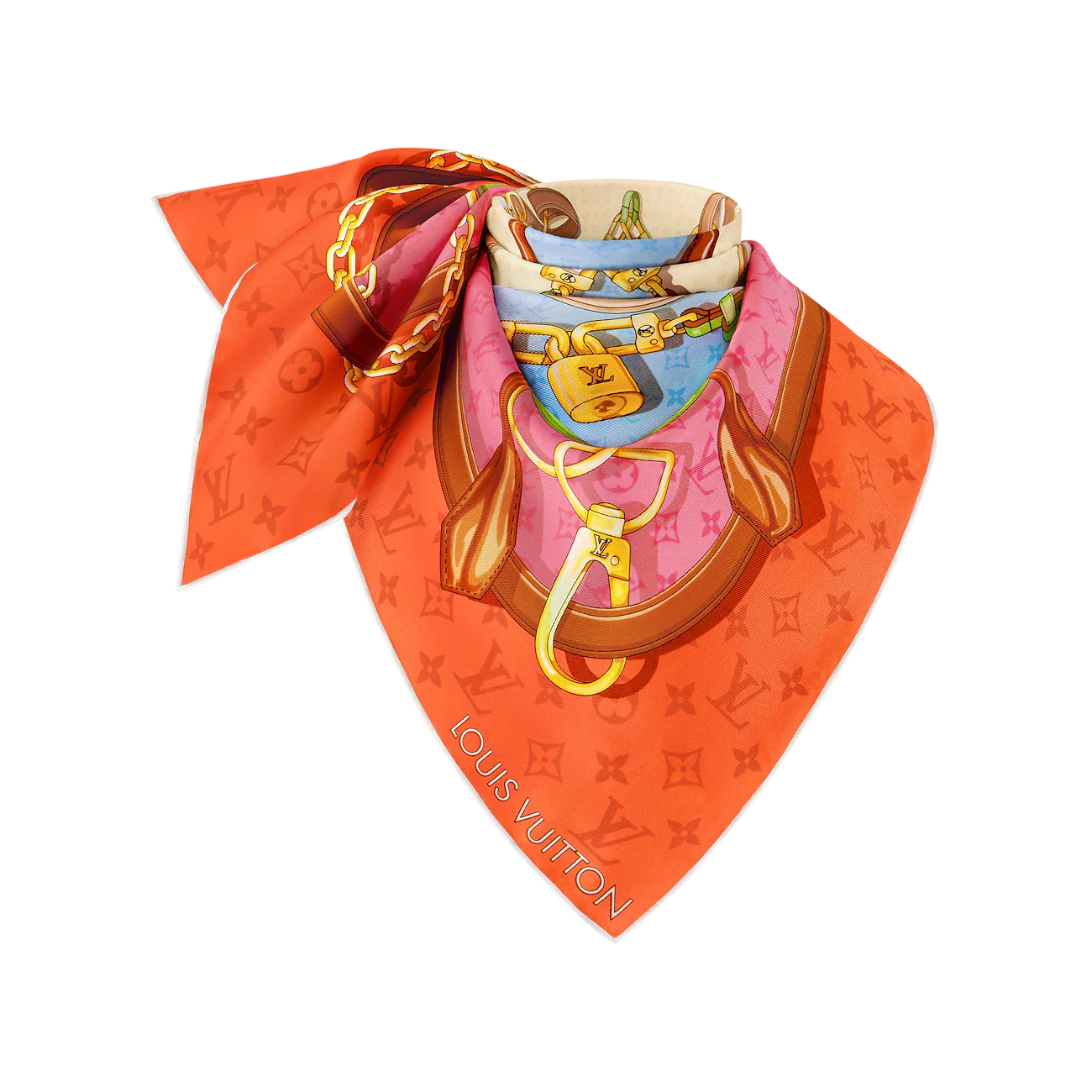 LV Double Sided Scarf 90 Orange Monogram Cashmere Silk 168749