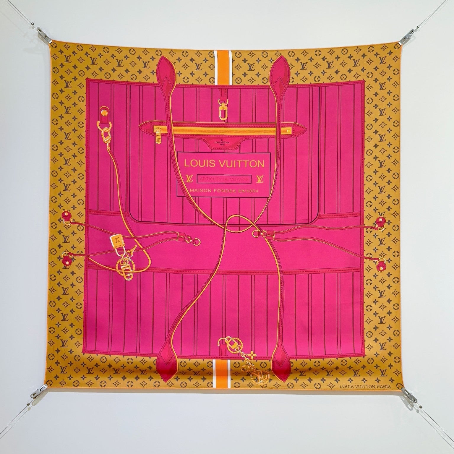 LV Double Sided Scarf 90 Pink Brown Monogram Cashmere Silk 168751