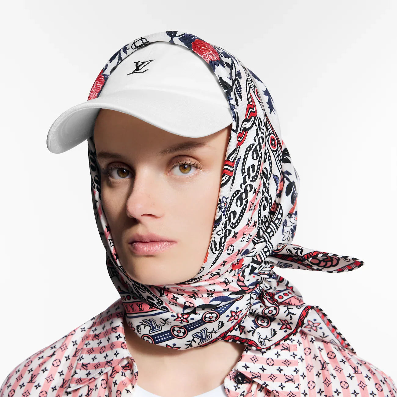 LV Double Sided Scarf 90 Blue Pink White Monogram Twill Silk 164408