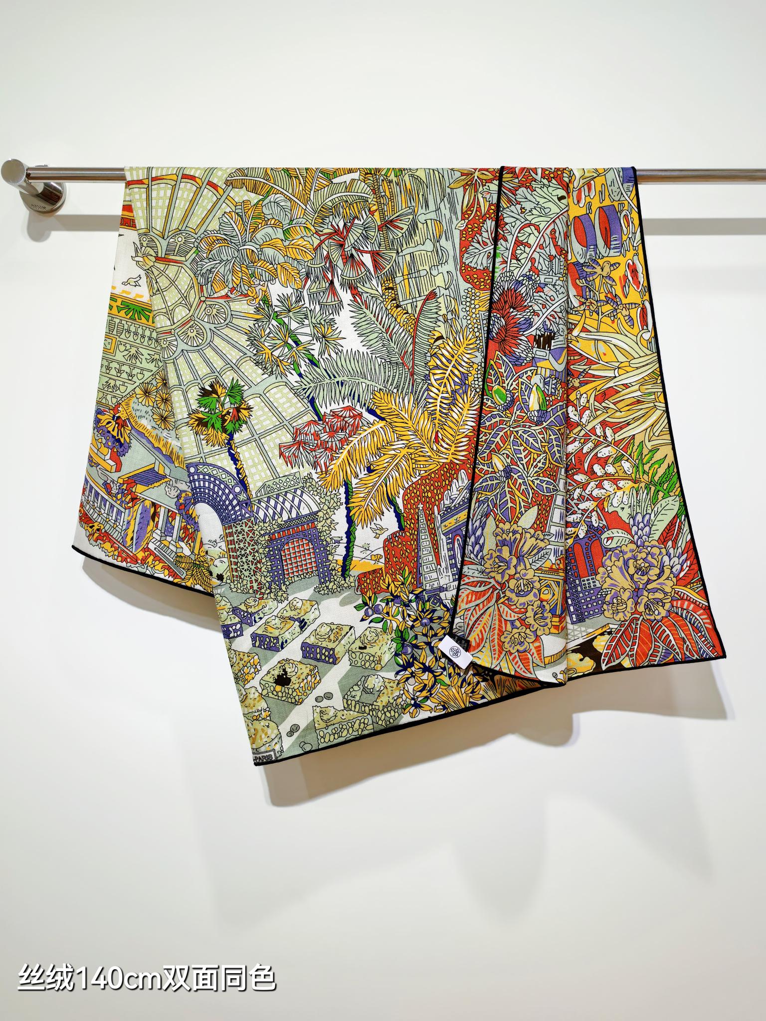 HM 26ss Amazon  Scarf 140 Beige Colorful Twill Silk 126337