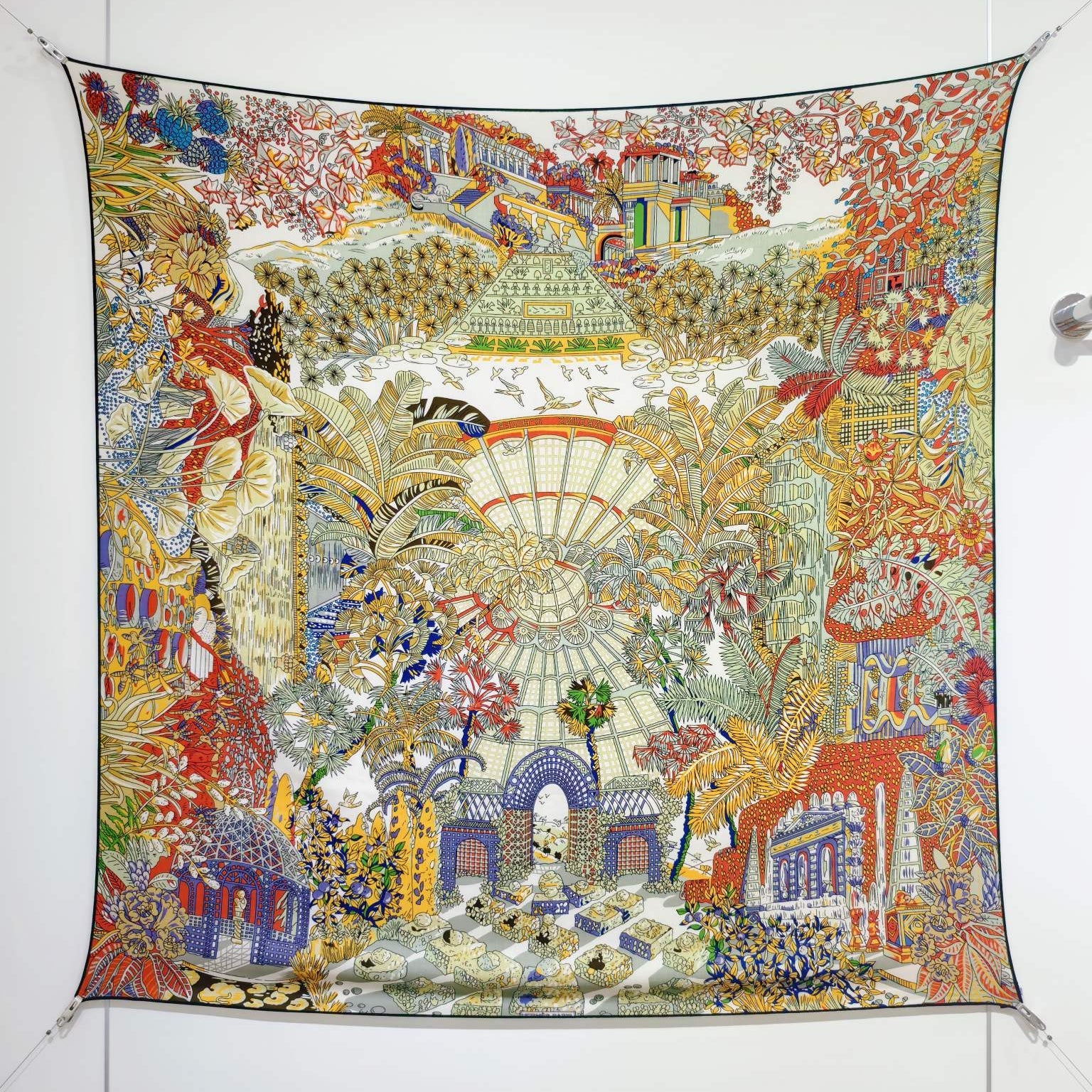 HM 26ss Amazon  Scarf 140 Beige Colorful Twill Silk 126337