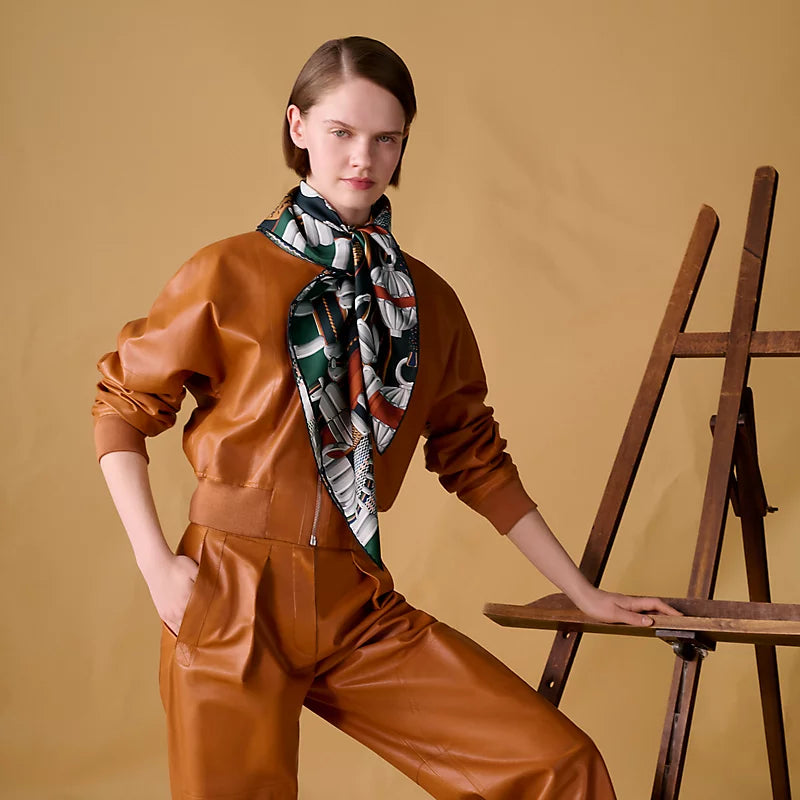 HM 26ss Amazon  Scarf 90 Black Colorful Twill Silk 130281