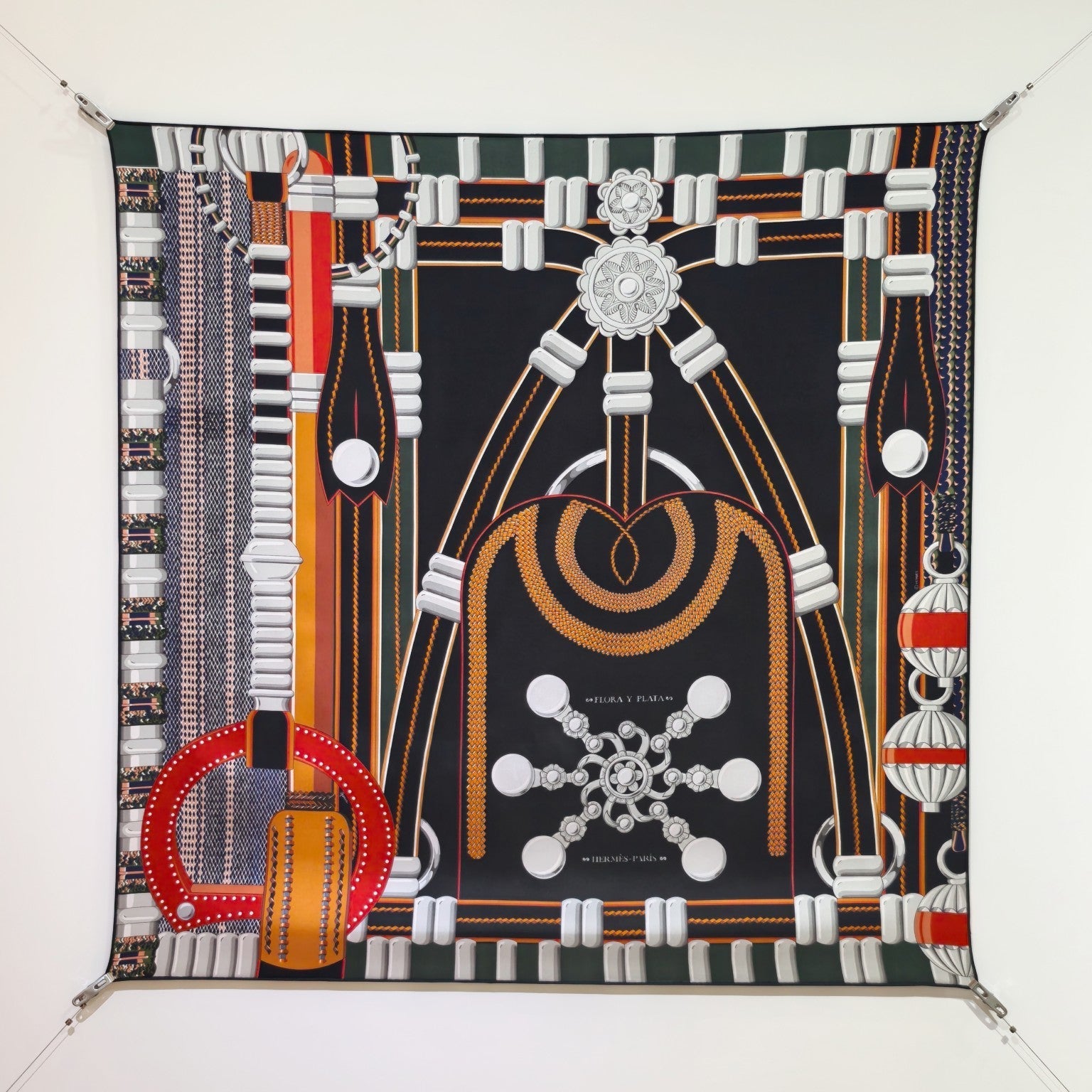 HM 26ss Amazon  Scarf 90 Black Colorful Twill Silk 130281