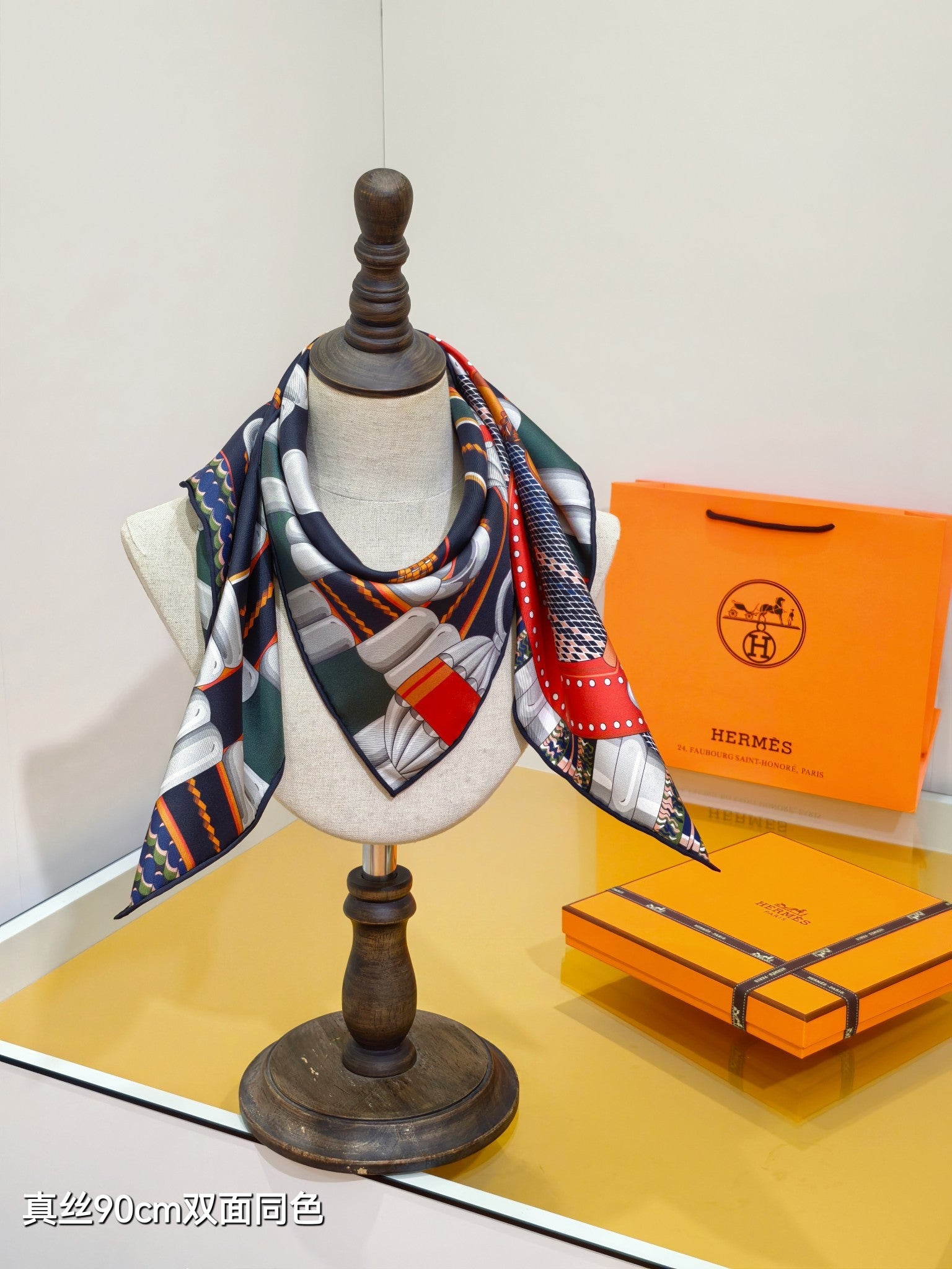 HM 26ss Amazon  Scarf 90 Black Colorful Twill Silk 130281