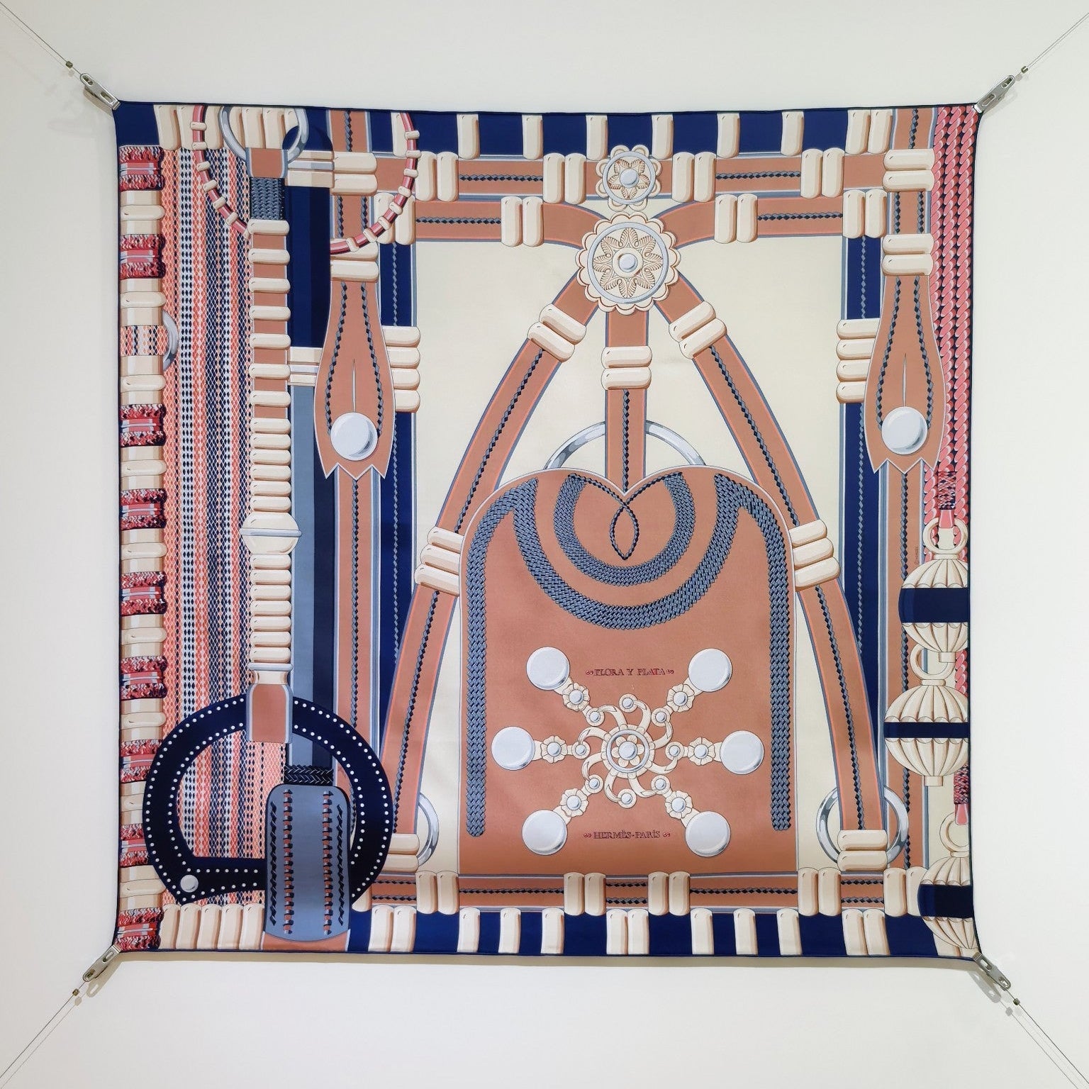 HM 26ss Amazon  Scarf 90 Blue Pink Colorful Twill Silk 130282