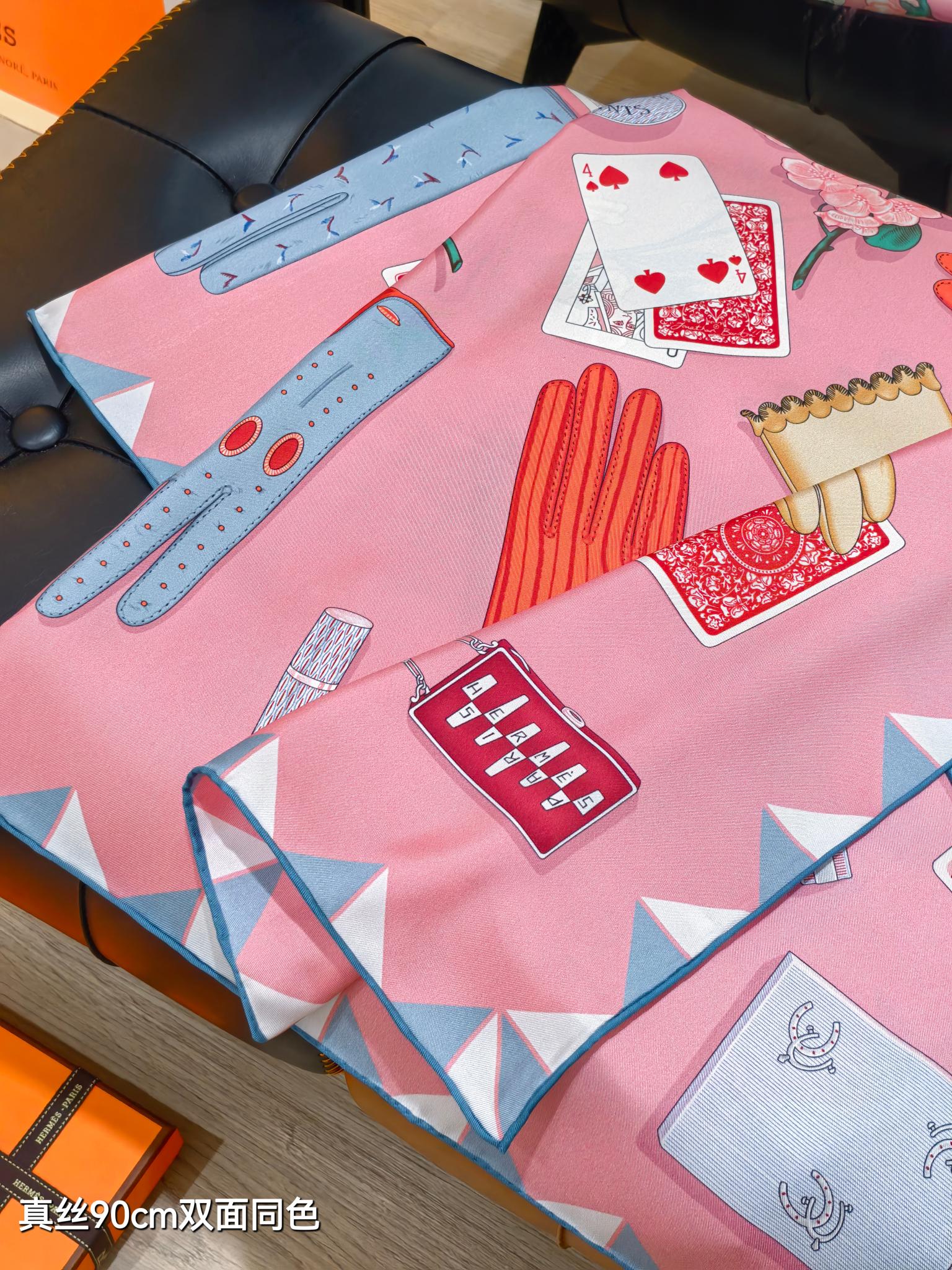 HM 26s Horse Scarf 90 Pink Colorful Cashmere Silk 134431