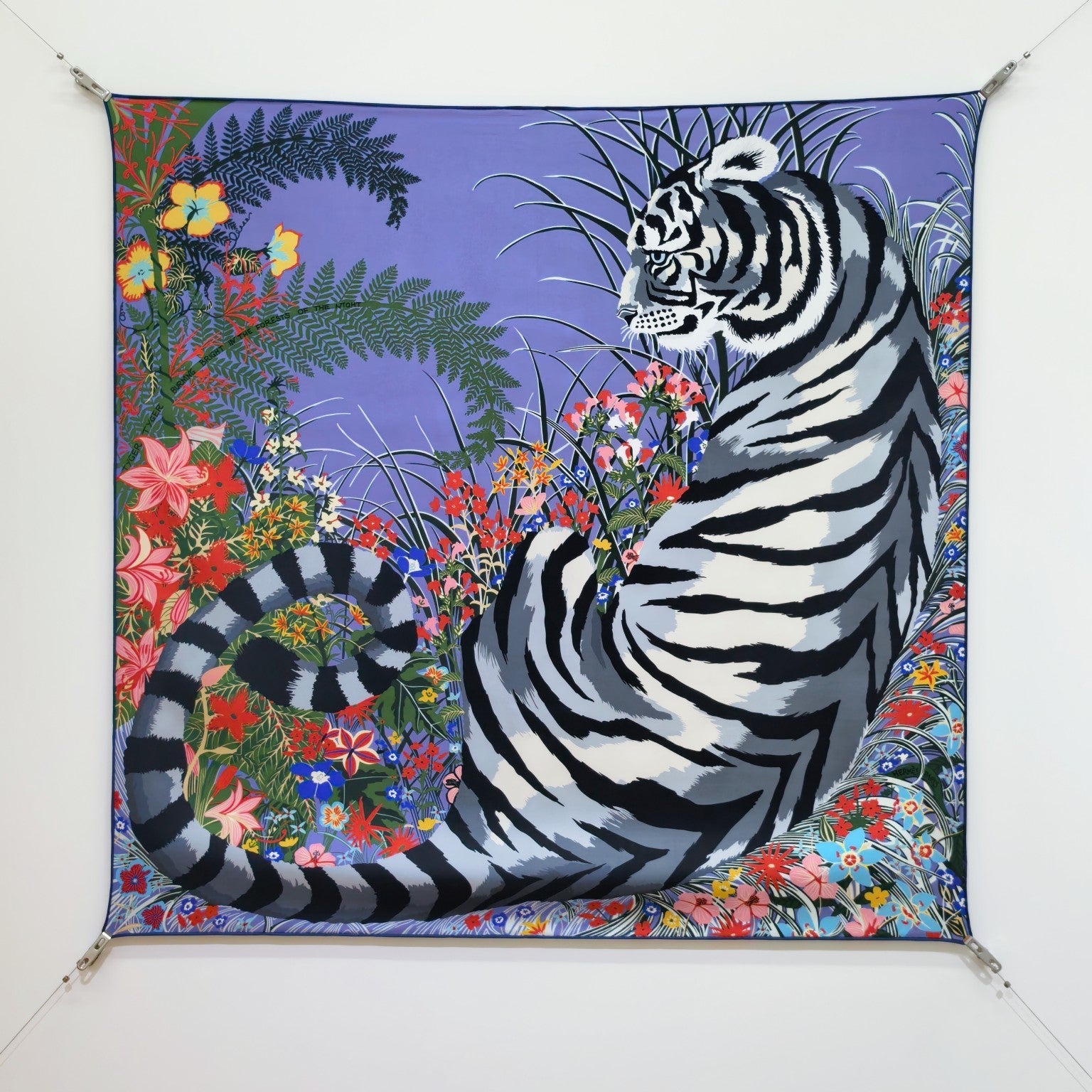 HM Tiger in Full Bloom 90 CM Light Purple Colorful  Cashmere and Silk 293066
